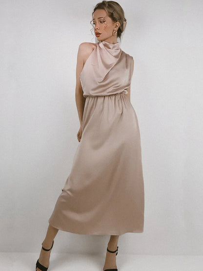 Elegant Silk Satin Sleeveless Long Dress for Women