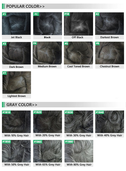 PU Men Toupee Indian Human Hair 130% Density Wig