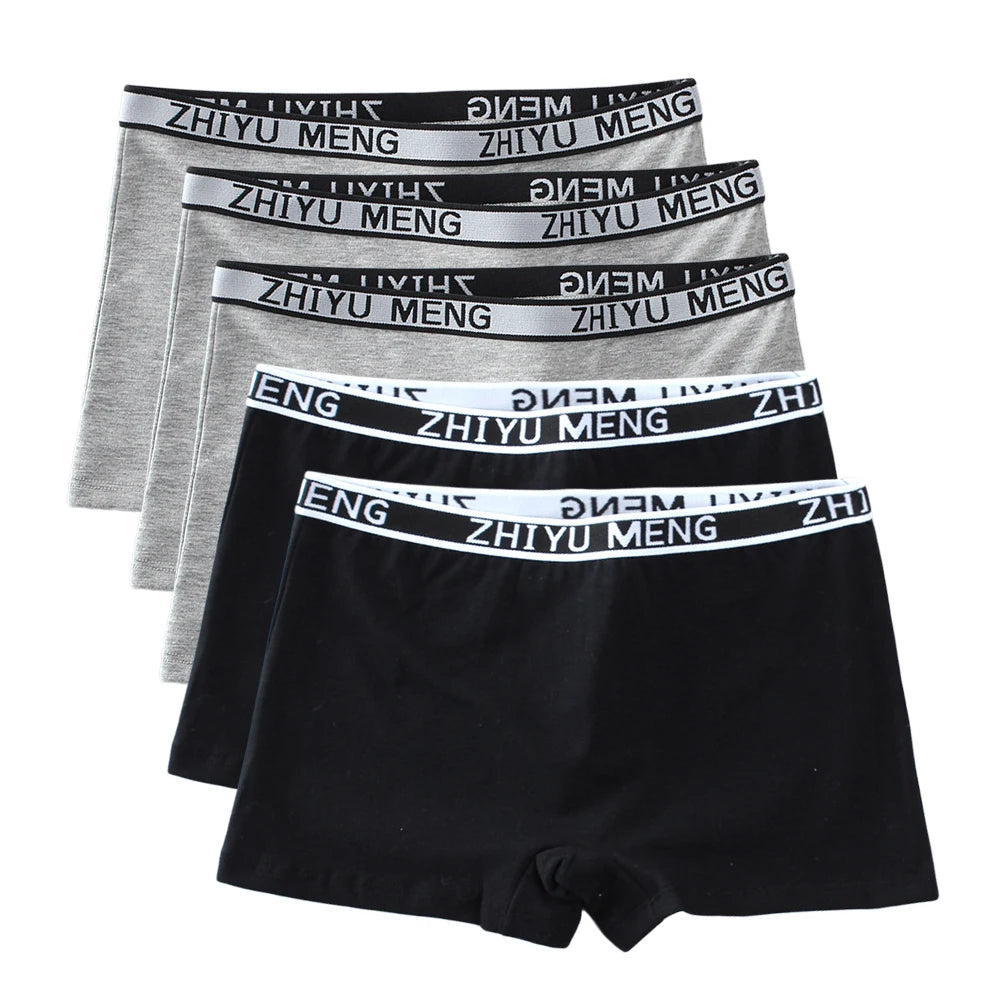 Teenage Girls Cotton Panties Solid Color Mid Waist Briefs