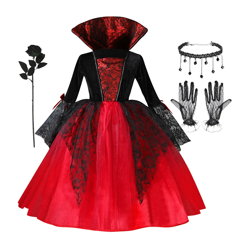 Halloween Vampire Dress for Kids in Scarlet Gothic Style
