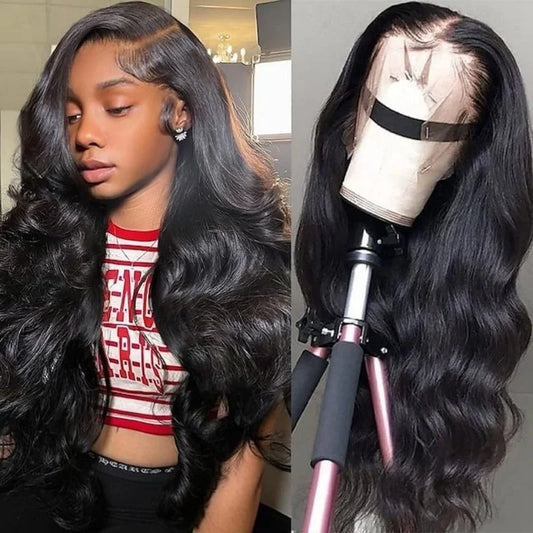 Body Wave Human Hair Wig 13X6 Lace Frontal 40 Inch Natural Black