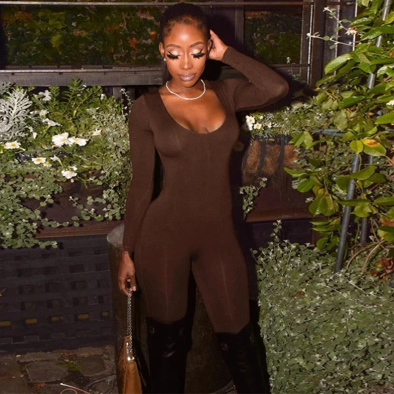 Dulzura Women Long Sleeve Bodycon Jumpsuit Overall