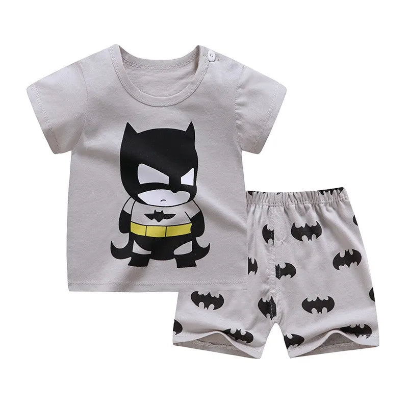 Boys Cartoon Print Cotton T-Shirt and Shorts Set
