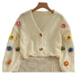 Applique Flower V-Neck Knit Cardigan for Women