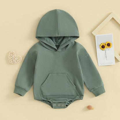 Baby Hooded Romper Long Sleeve Solid Color Bodysuit