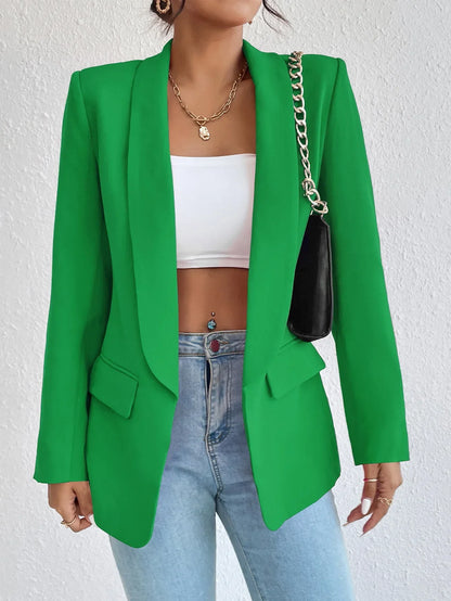Solid Polyester Cotton Long Sleeve Women's Blazer