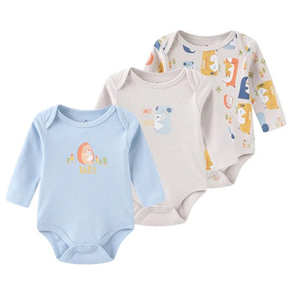 Kiddiezoom 3 Pcs Cotton Long Sleeve Baby Bodysuit