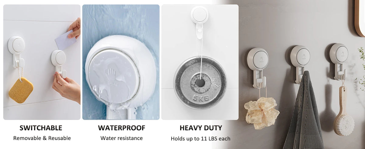 TAILI Heavy Duty Suction Cup Hooks 4pcs for Bathroom Kitchen