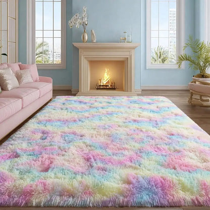 Black Plush Long-Pile Carpet, Soft Non-Slip Rug