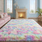 Black Plush Long-Pile Carpet, Soft Non-Slip Rug