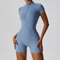 Summer Zipper Short Sleeve Yoga Bodysuit for Women