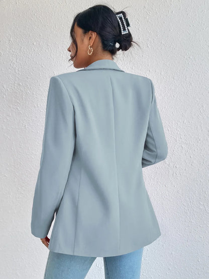 Solid Polyester Cotton Long Sleeve Women's Blazer