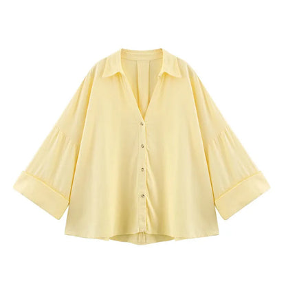 Wide Sleeved Asymmetric Hem Shirt for Women