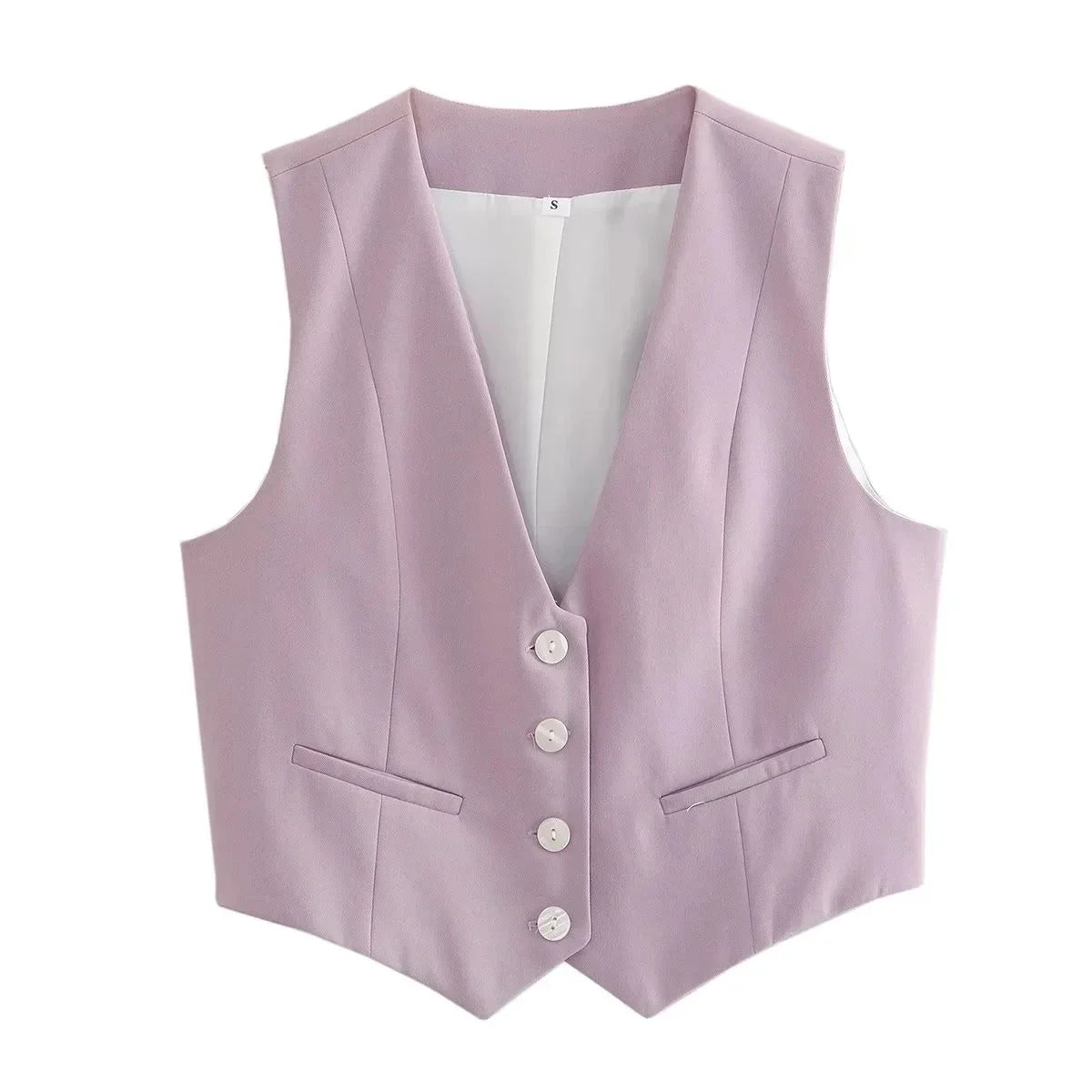 Women'S Solid Suit Vest Sleeveless Cropped Waistcoat