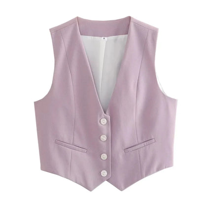 Women'S Solid Suit Vest Sleeveless Cropped Waistcoat