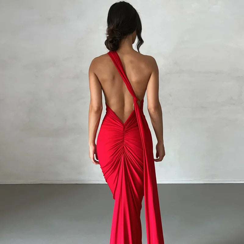 Hugcitar One Shoulder Backless Maxi Dress Women