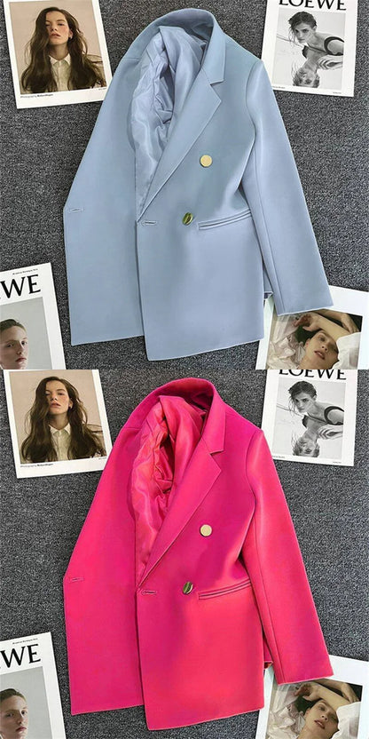 Women Double-Breasted Blazer Casual Suit Jacket