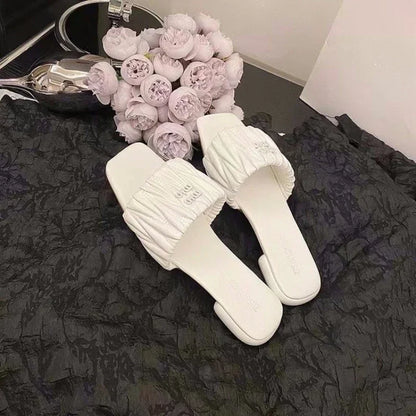 Summer Open Toe Square Toe PU Slippers for Women