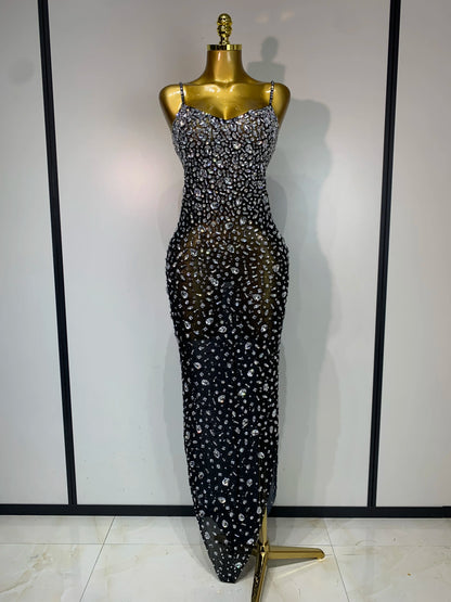 Luxury Rhinestone Mesh Bodycon Dress for Women