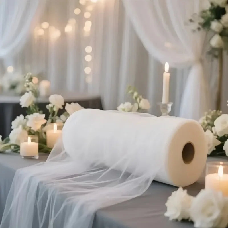 50M White Tulle Fabric for Wedding and Party Decor