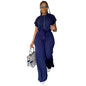Women Casual Short Sleeve Drawstring Top and High Waist Pants Set