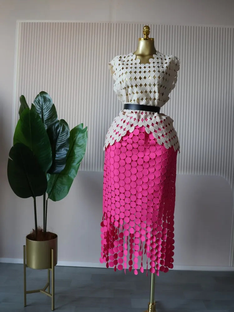 Women Cutout O-neck Crop Top and Bodycon Maxi Skirt Set