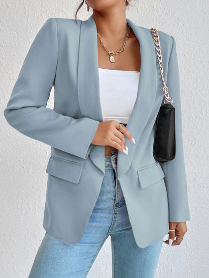 Solid Polyester Cotton Long Sleeve Women's Blazer