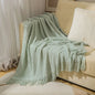 Khaki Knitted Acrylic Blanket with Tassels
