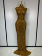 Gold Rhinestone Sleeveless Long Dress for Women