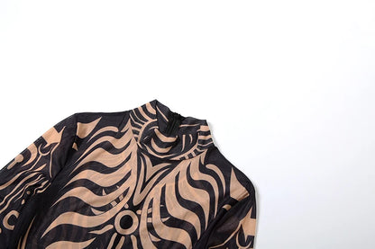 Striped Print Turtleneck Jumpsuit for Women