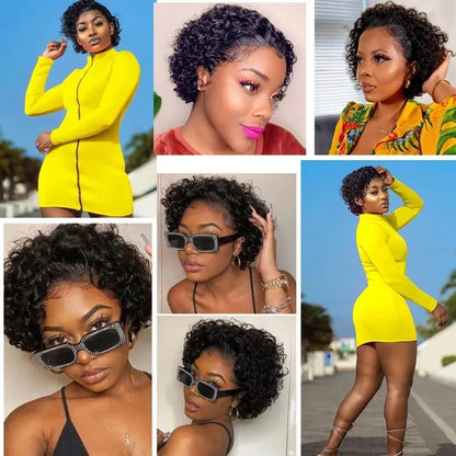 Pixie Cut Curly Lace Front Wig Natural Black 6 Inch