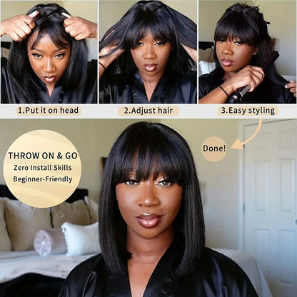 Straight Brazilian Human Hair Bob Wig With Bangs