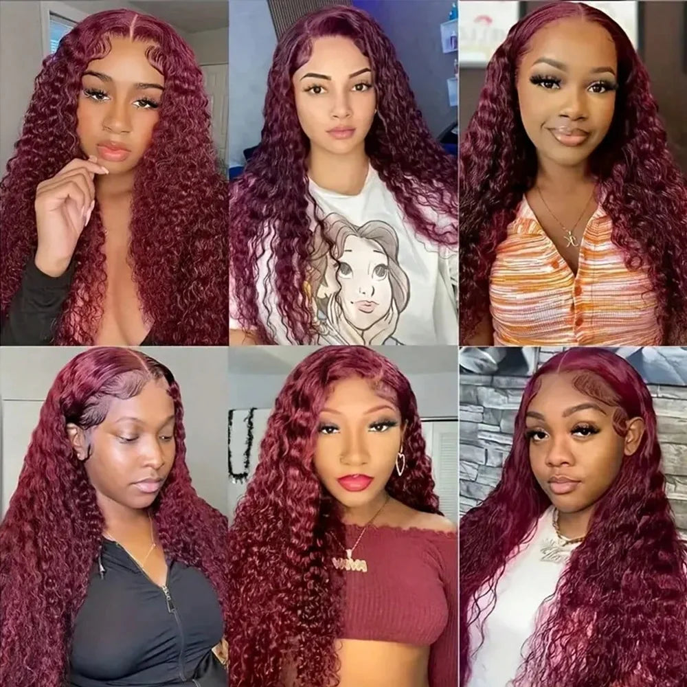30 Inch Burgundy Lace Front Wig Human Hair Deep Wave