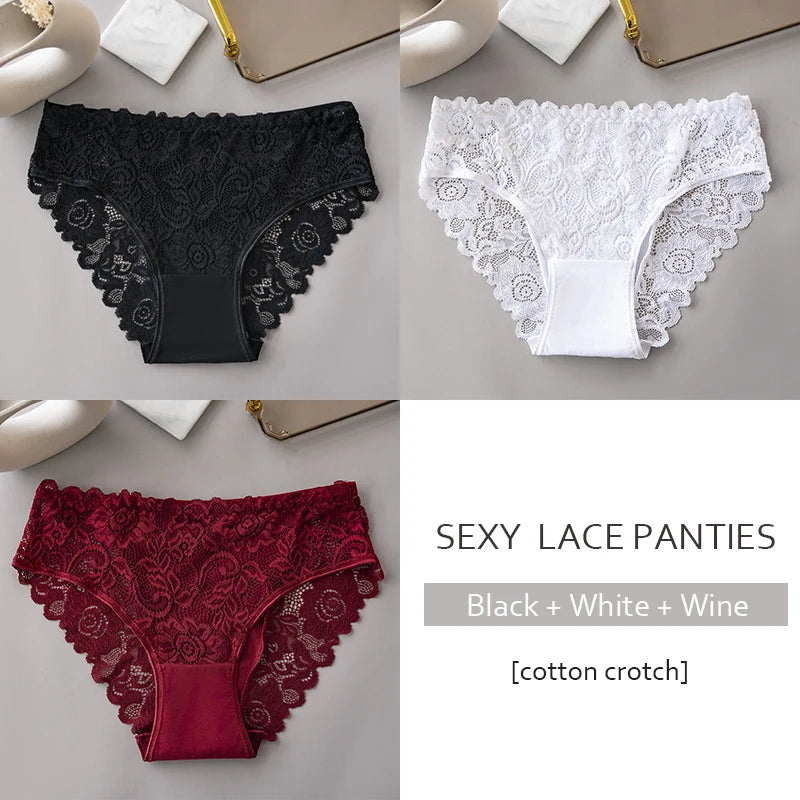 3PCS Set Floral Lace Briefs Women Underwear
