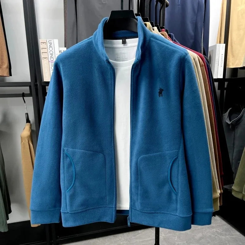 Men's Winter Thick Plush Jacket with Zipper and Pockets