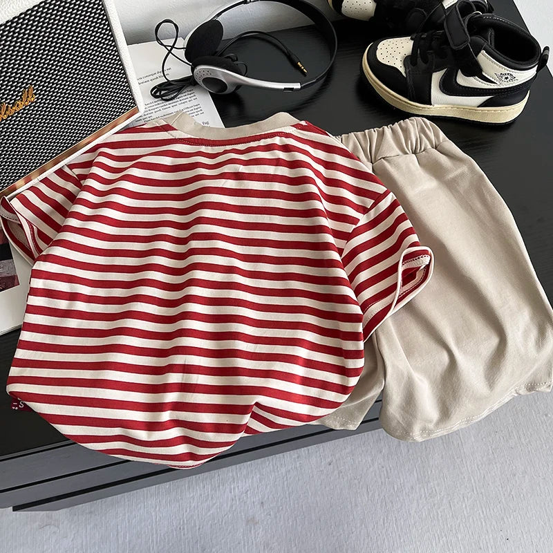 Cotton Striped T-Shirt and Shorts Set for Kids