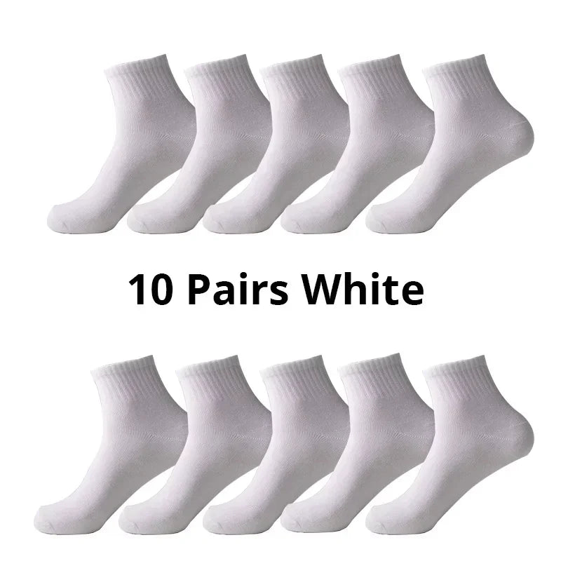 Men's Solid Color Mid-Calf Socks 10 Pairs All Seasons