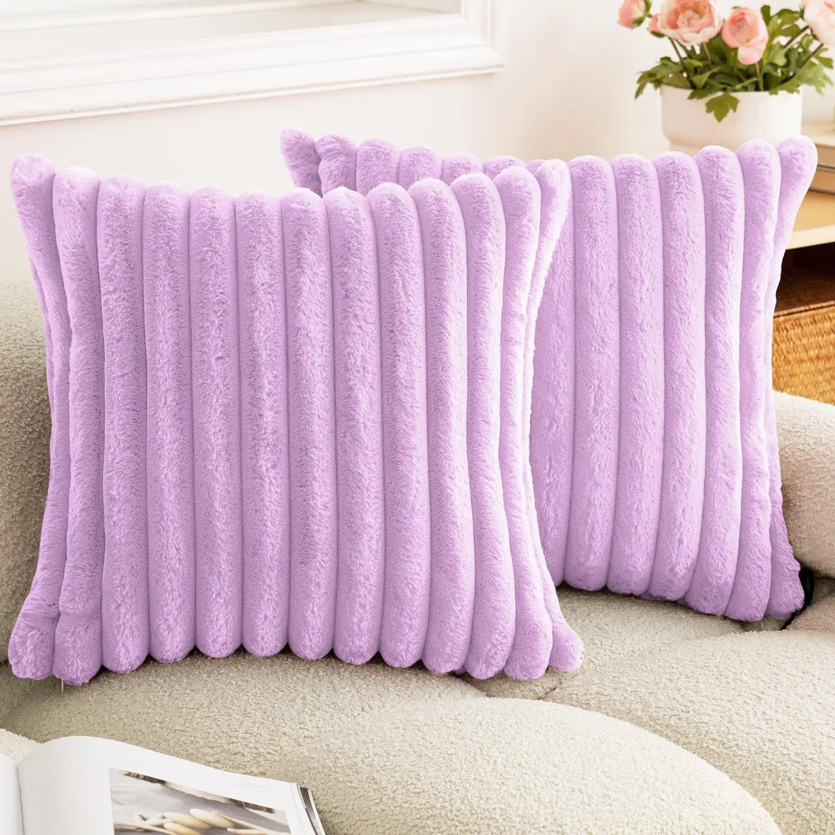 Faux Rabbit Fur Square Cushion Cover 40x40 45x45 Solid Color