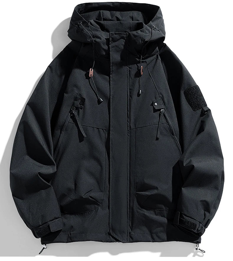 Men's Hooded Waterproof Jacket Black Softshell Camping