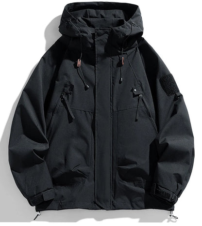 Men's Hooded Waterproof Jacket Black Softshell Camping