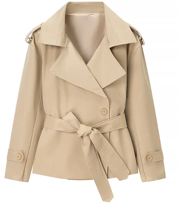 Lapel Lace Up Trench Coat Women Casual Long Sleeve