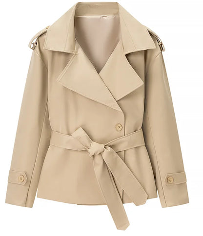 Lapel Lace Up Trench Coat Women Casual Long Sleeve