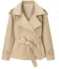 Lapel Lace Up Trench Coat Women Casual Long Sleeve