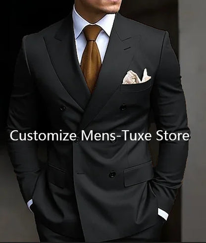 Brown Men's Slim Fit Double Breasted Suit Blazer