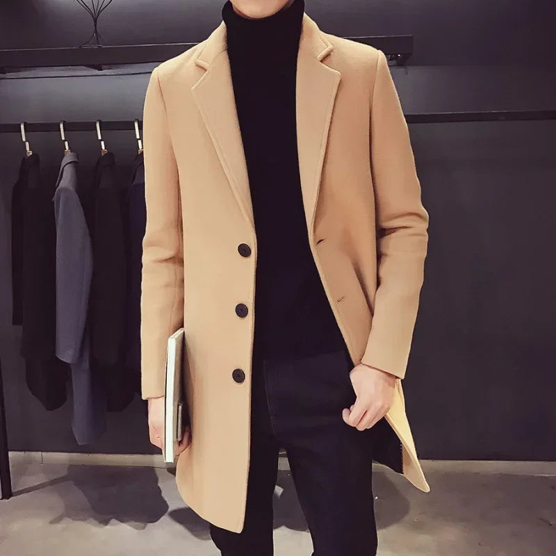 Men's Long Cotton Windbreaker Jacket Casual Slim Fit