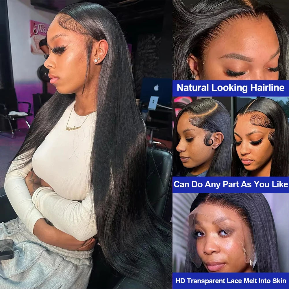 40 Inch Bone Straight Human Hair Wig Brazilian Lace Front Wig