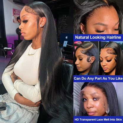 40 Inch Bone Straight Human Hair Wig Brazilian Lace Front Wig