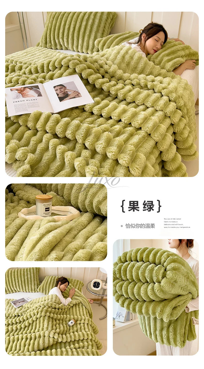 Thickened Striped Flannel Multifunctional Blanket