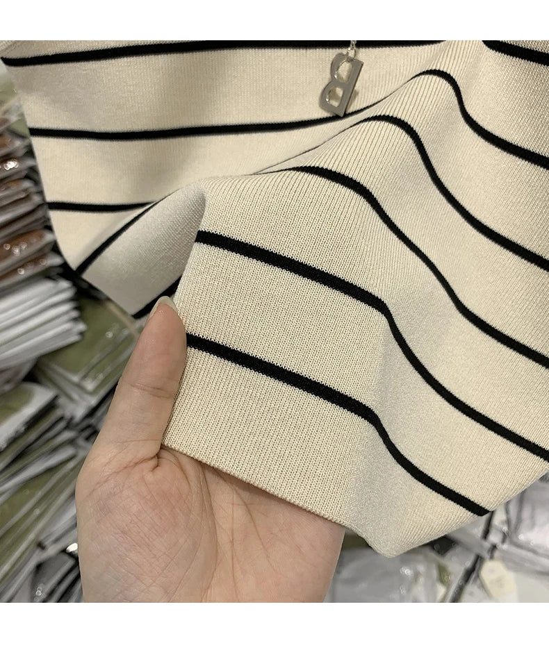 Striped Knit Sleeveless Waistcoat for Women