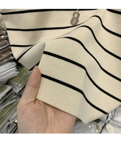 Striped Knit Sleeveless Waistcoat for Women
